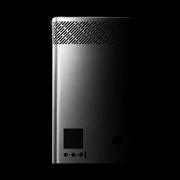 Front of the Zuture air treatment unit, showing its indoor air quality display and louvred air intake