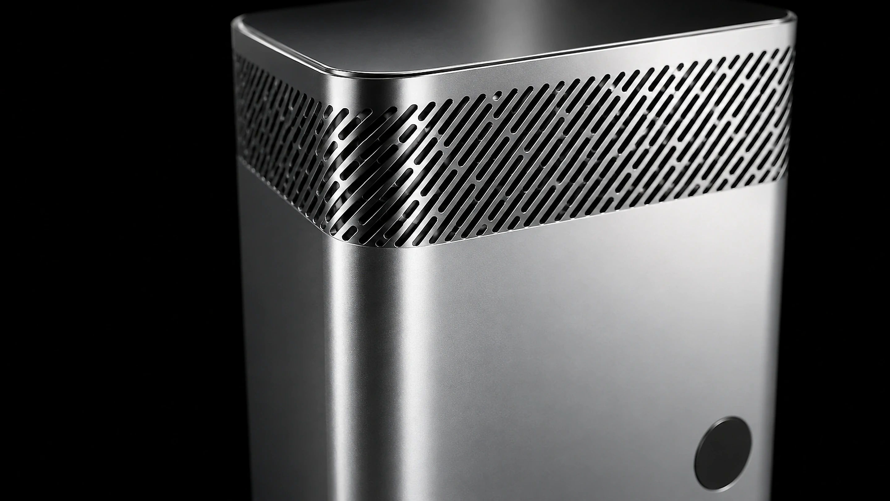 Top of the Zuture unit: one folded aluminium shell with the air intake cut into it